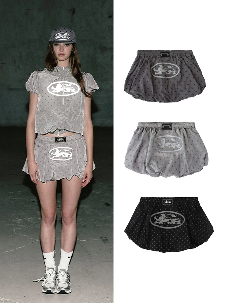 Retro Dot Nylon A-Line Skirt Women's Casual Loose Fit