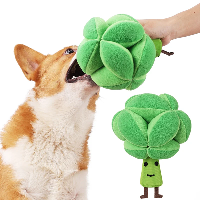 Pet Dog Snuffle Ball Toy Plush Broccoli Dog Interactive Puzzle IQ Training Chew Squeaky Toys For Small Middle Dogs