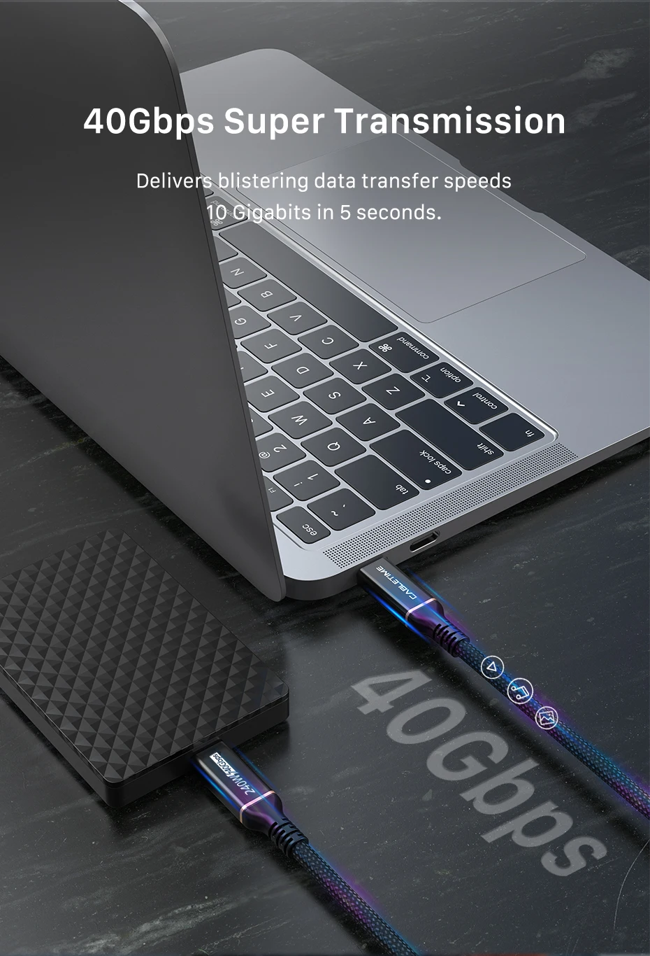 CABLETIME USB4-Kabel für Laptop, MacBook, Dock, 40 Gbit/s, unterstützt 8K, 60 Hz, PD240 W, schnelles Aufladen, Thunderbolt 3/4, USB 4.0, USB C zu C – Detail 4