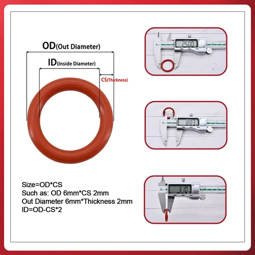 Imagen 2 del producto Juntas tóricas de sellado de silicona, arandelas de sellado de escombros de grado alimenticio, espaciadores de alta temperatura, color rojo VMQ, CS1, CS1.5, CS2, CS2.4, CS3.1