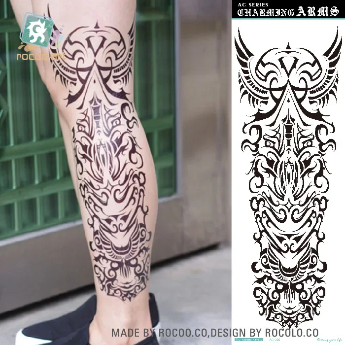 Rocooart Buddha Full Arm Temporary Tattoo Stickers For Men Body Art Sleeve Tattoo Decals Girl Women Waterproof Tatoo Black Totem