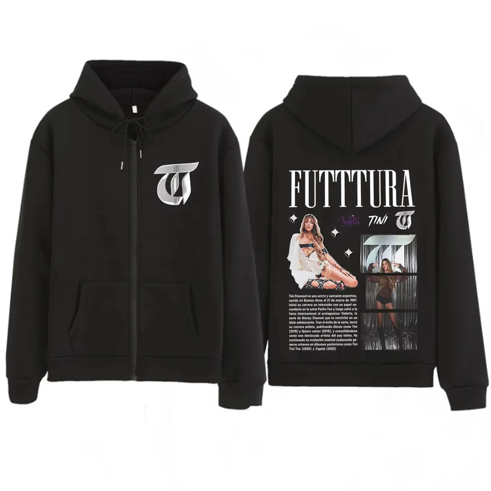 Singer TINI STOESSEL Futtura Album 2025 Tour Vintage Zipper Hoodie Men Women Hip-hop Sweatshirts Casual Harajuku Zip Up Coats
