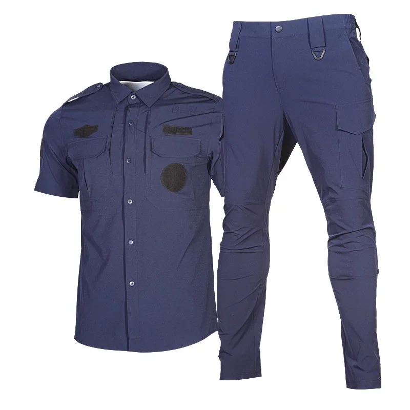 Ropa de trabajo de secado rápido para hombre, conjunto de entrenamiento táctico elástico de combate, uniforme de personal de seguridad con múltiples