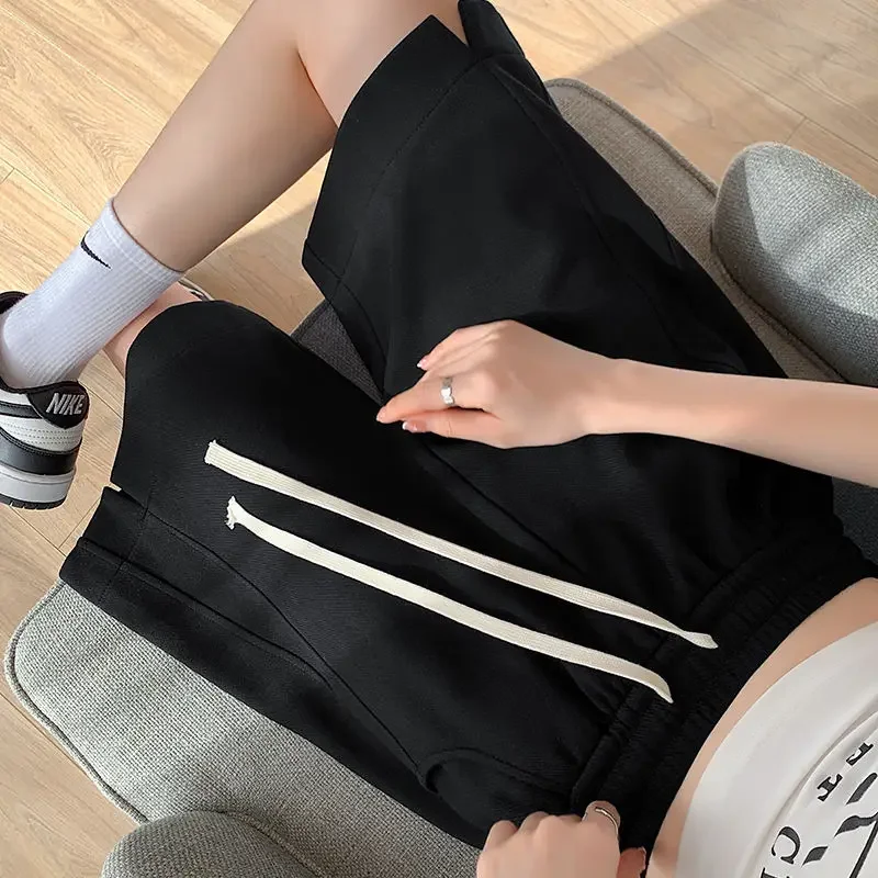 Women Thin High Waist Straight Leg Wide Leg Loose Natural Comfort Trendy Middle Pants Students 2025 Summer New Sportswear Shorts
