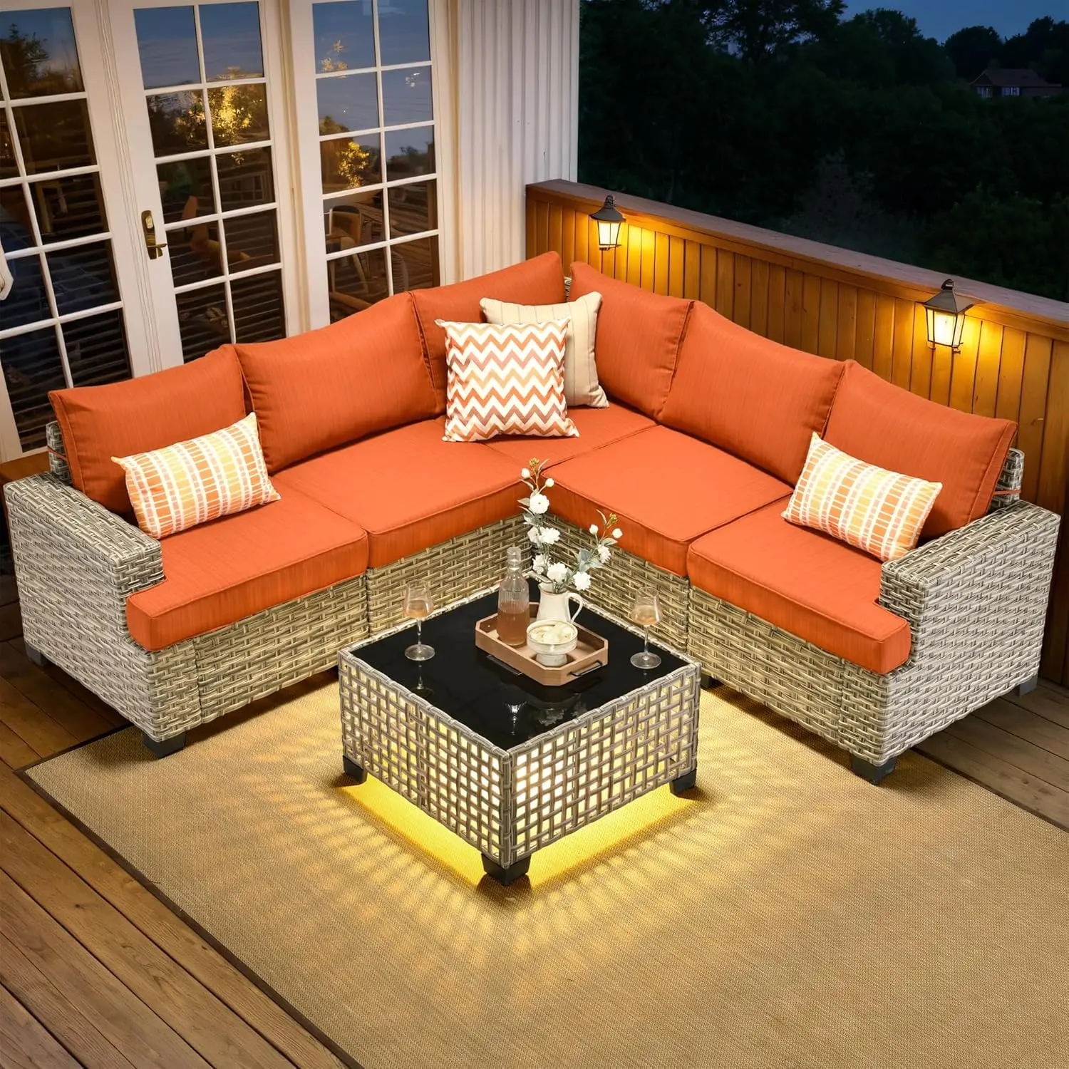 

6 Piece Patio Sectional Furniture, Rattan Wicker Coversation Couch Set, Outdoor Sofa Set for Outside Porch Balcony Backyard Pool