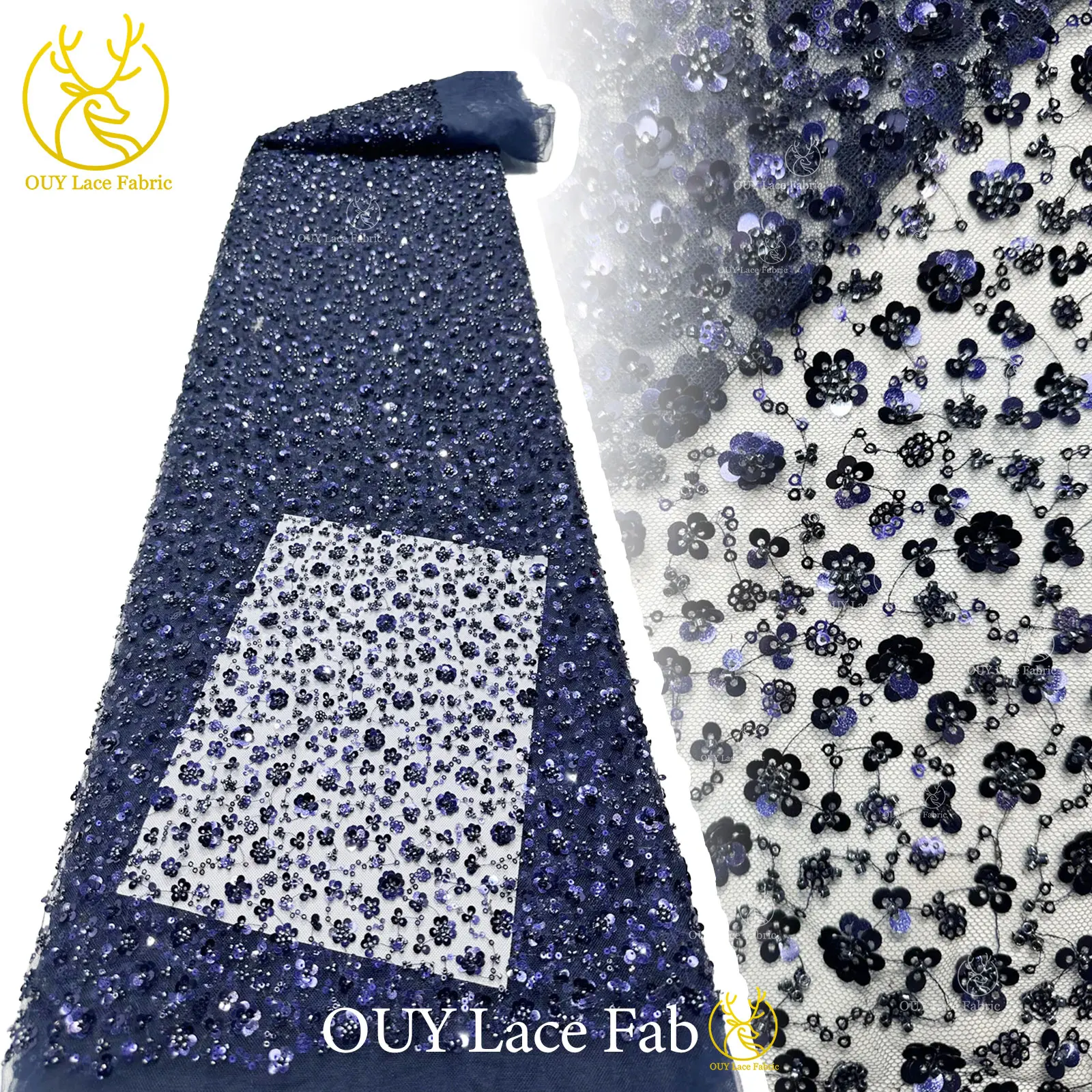 

5 ярдов африканского нигерийского кружева с вышивкой бисером 2026, высококачественная роскошная французская сетчатая кружевная ткань с пайетками для свадебных и вечерних платьев для женщин