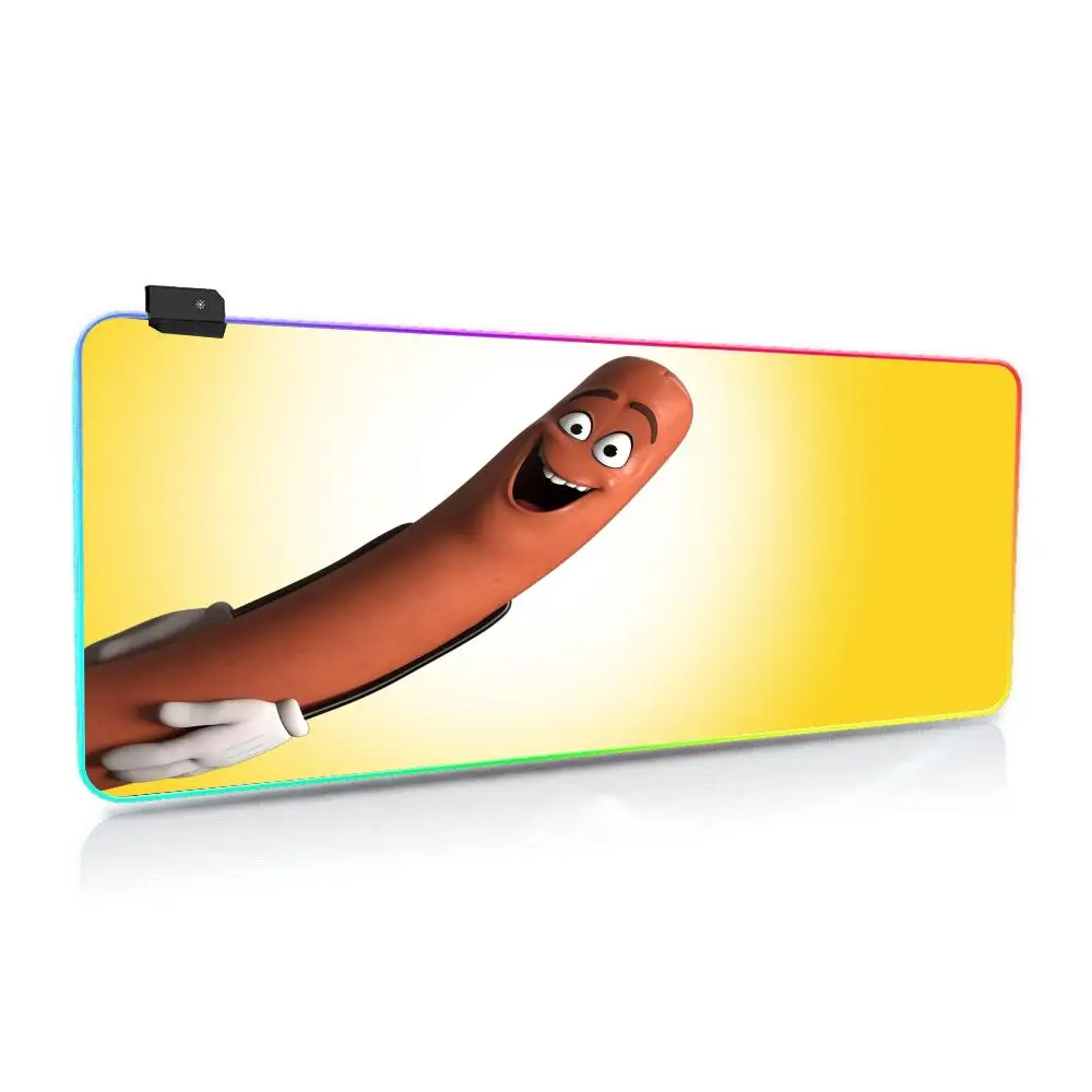 S-Sausage P-Party Mouse Pad Luminous Desk Mouse Pad RGB Computer Laptop Anime Keyboard Mouse Mat Keyboard LED Mousepad 70x40cm F