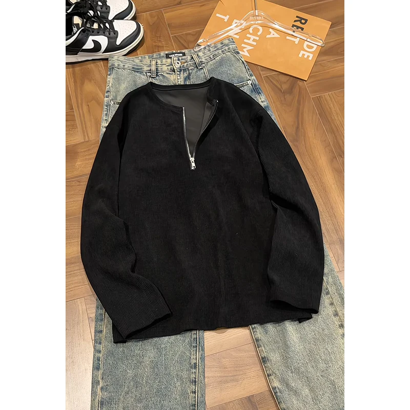 Men Clothing T Shirt for Man Corduroy Long Sleeve Big Size Spring New Design Soft Material Classic Style