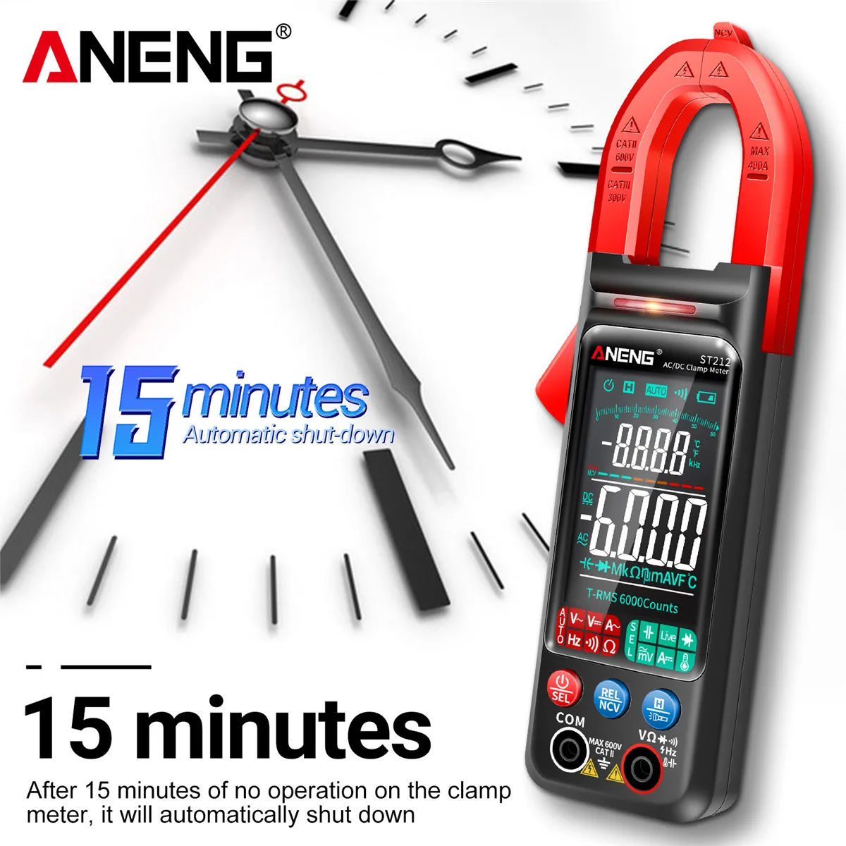 ANENG ST212 Cyfrowy miernik cęgowy DC/AC Prąd 400A Amper Multimetr Duży kolorowy ekran Tester napięcia Samochodowy Hz NCV Ohm