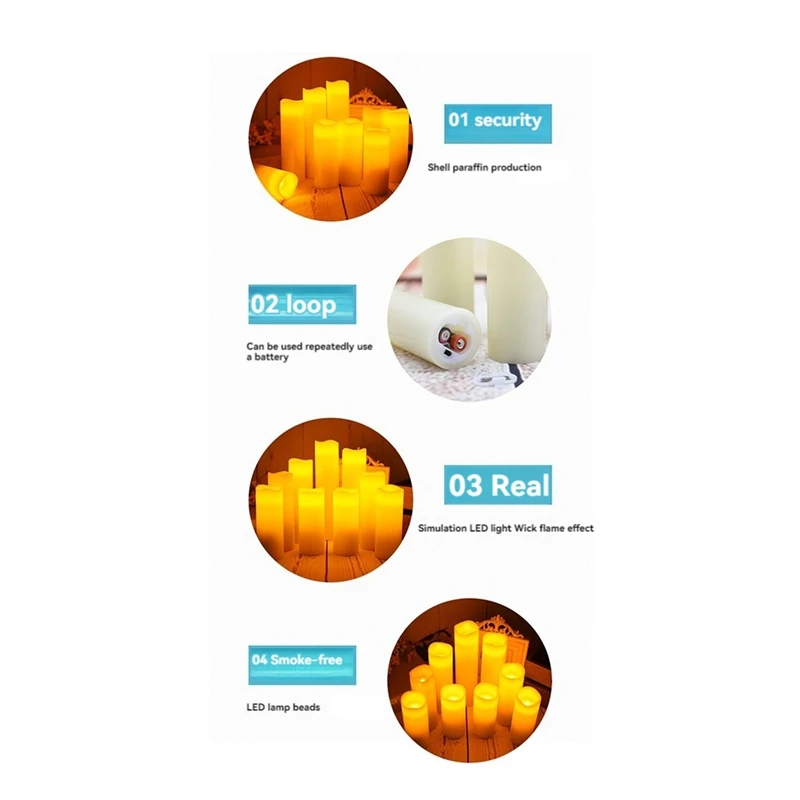 LED sans flamme ci-après les avec télécommande, à piles, pour mariage, église, cheminée, décor