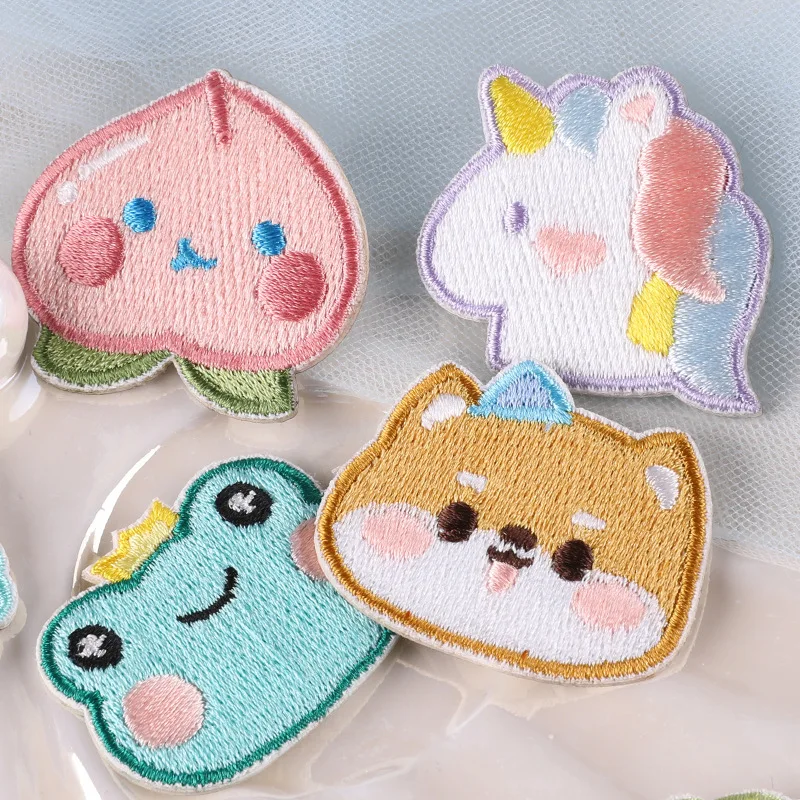 Cute Animal Avatar Patches For Clothing Kids Iron On Embroidery Patch Self-adhesive Applique DIY Handmade Decorative Accessories