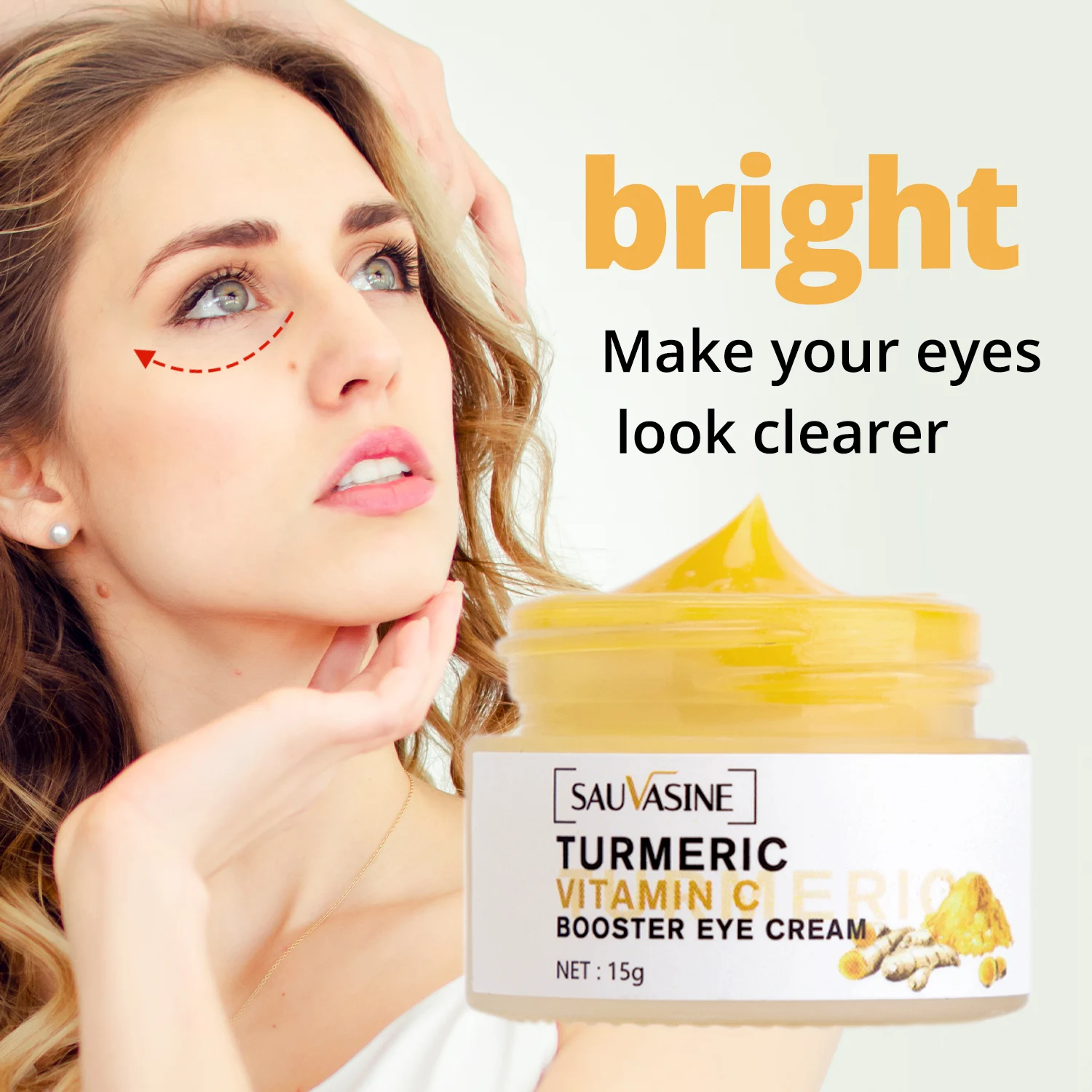 Turmeric Wrinkle Removal Eye Cream Dark Circles Lightening Fine Lines Vitamin C Booster Cream Eyes Firming Skin Care Product