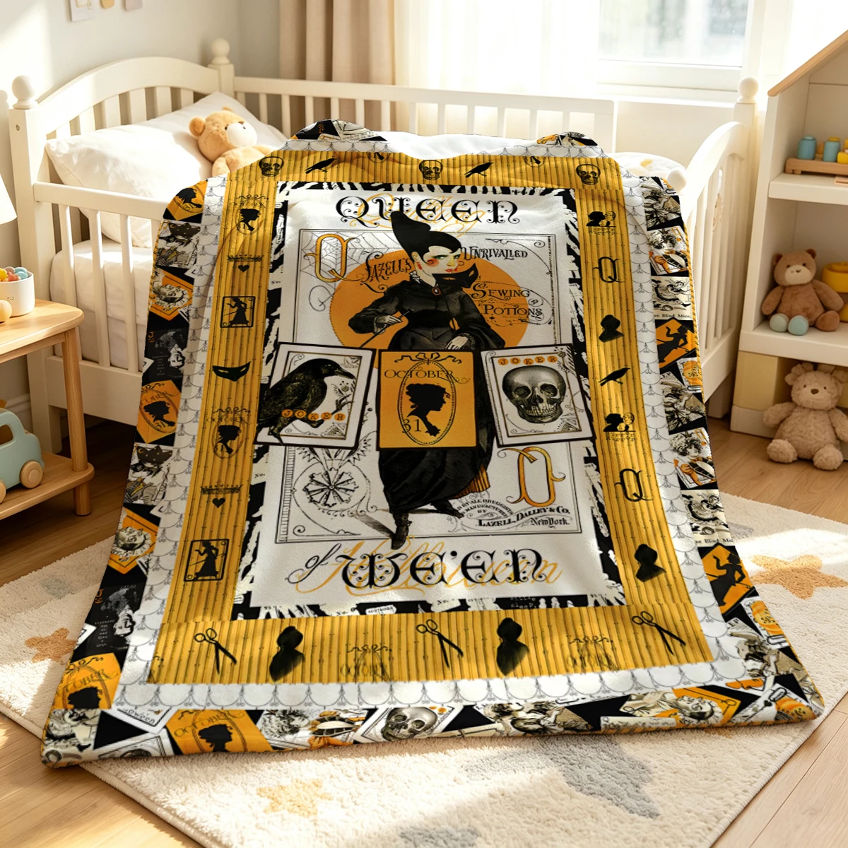 Queen Halloween Sewing Flannel Blanket Warm Soft Halloween Christmas Decorative Couch Warm Cozy All-Season Gift