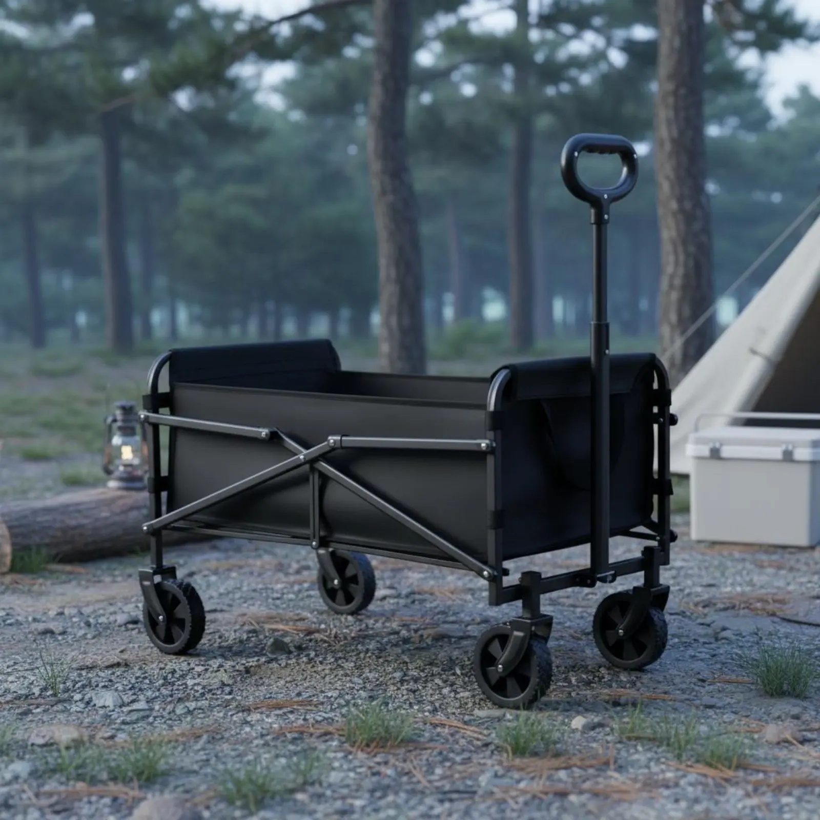 

Foldable Camping Cart Tear-Resistant Material Foldable Utility Wagon Outdoor Pull Cart 360-Degree Rotating Wheels