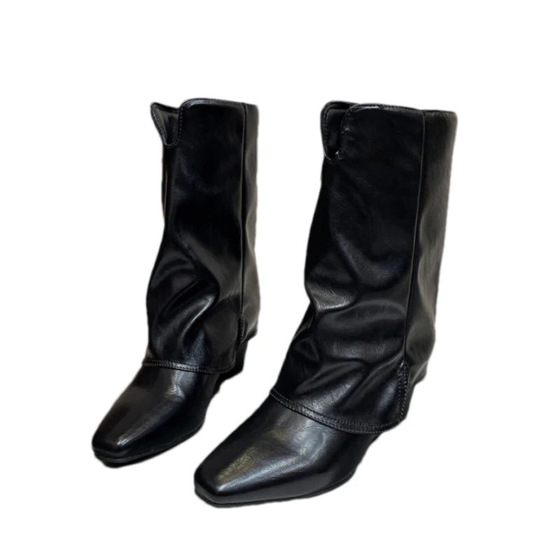 أسافين المرأة منتصف العجل أحذية عالية الكعب أحذية مصمم أحذية امرأة شتاء 2025 مثير العلامة التجارية مضخات حذاء الثلج عالي الرقبة دافئ تشيلسي بوتاس #6