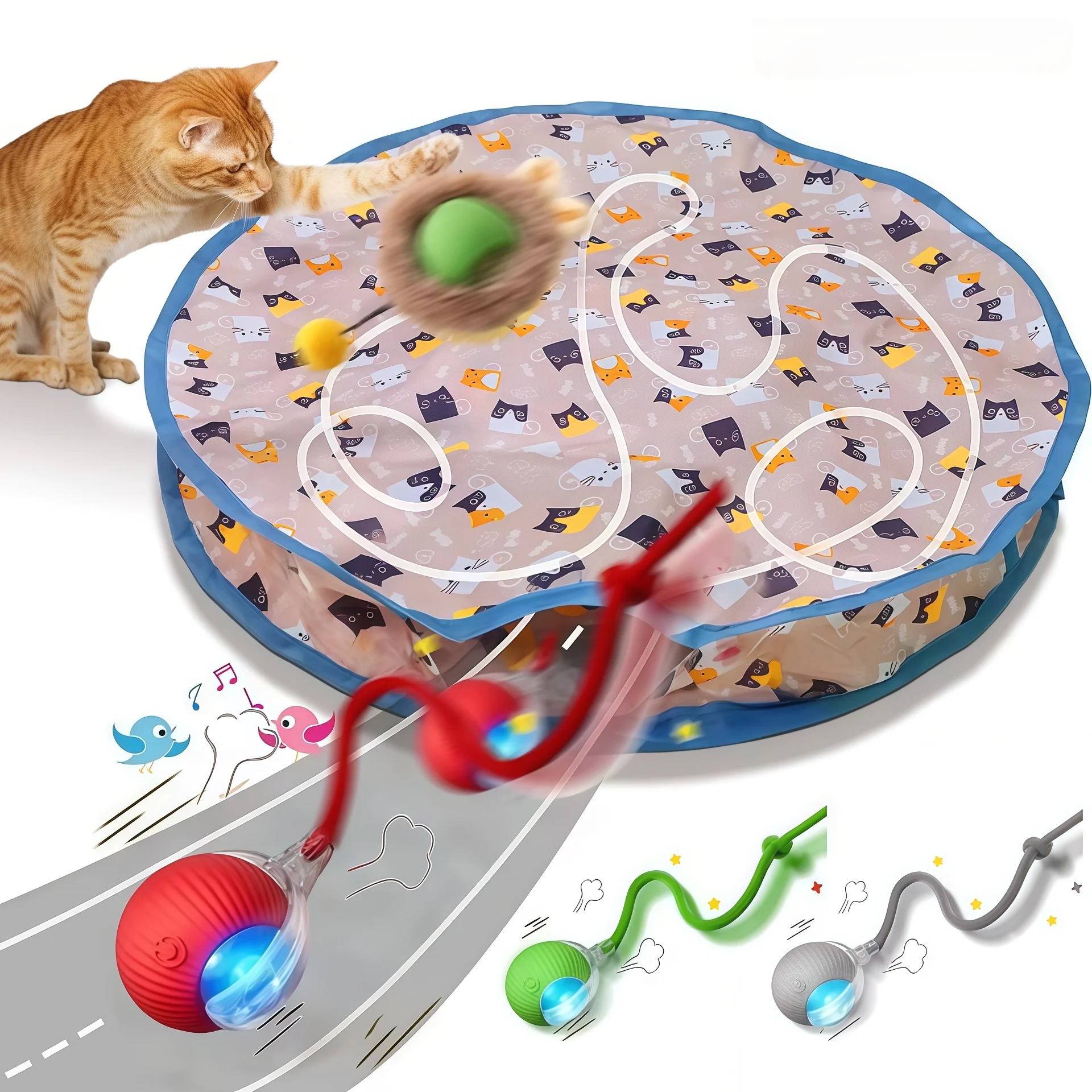 Cat Interactive Toys Ball Cover Set Fast Rolling in Pouch Hide and Seek Kitten Toy Motion Activated Interactive Cat Toy Indoor