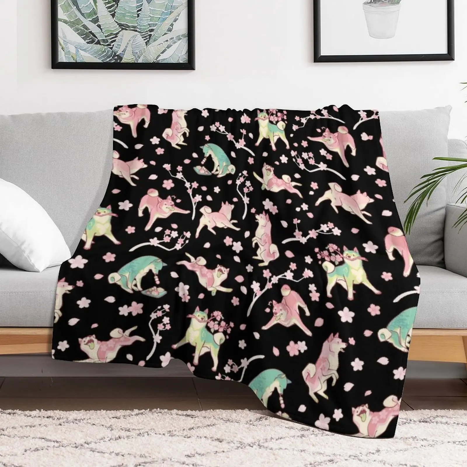 Shibakura & Matchinu in black Throw Blanket Decorative Sofas manga Beach Blankets