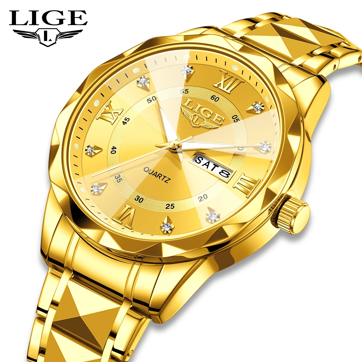 New LIGE Top Brand Luxury Man Wristwatch Waterproof Luminous Date Week Men Watches Stainless Steel Quartz Men's Watch Male reloj