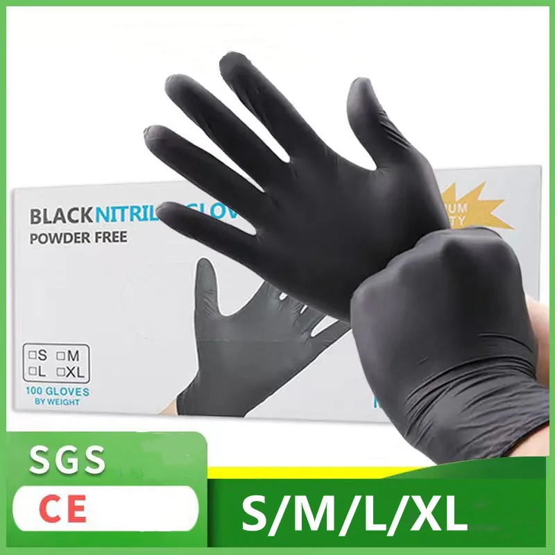 100/50/10PCS Disposable Black Nitrile Gloves For Household Cleaning Work Safety Gardening Gloves Kitchen Cooking Tools