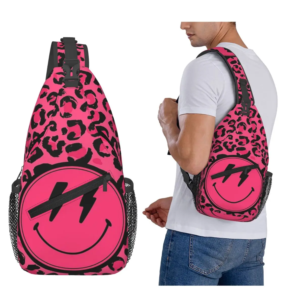 

Preppy School Supplies Aesthetic Leopard Print Chest Bag Men Sling Crossbody Backpack Chest Bag Hiking Daypack Shoulder Bag
