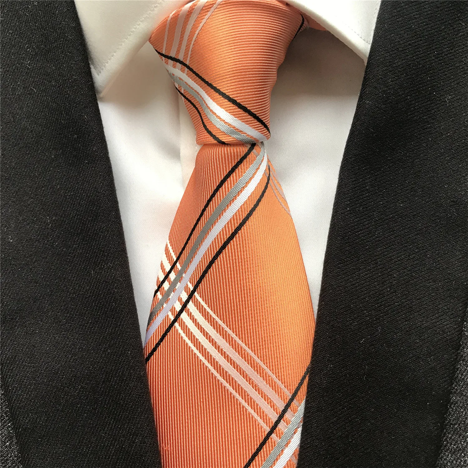 

10 cm Width New Design Men's Ties Jacquard Woven Neck Tie Classic Orange Plaids Neckties for Formal Occasion