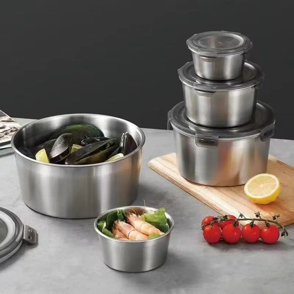 سميكة الفولاذ المقاوم للصدأ صندوق حفظ الطازجة جولة مختومة صندوق حفظ الطعام مريحة المضادة للتسرب صندوق تخزين الثلاجة #3