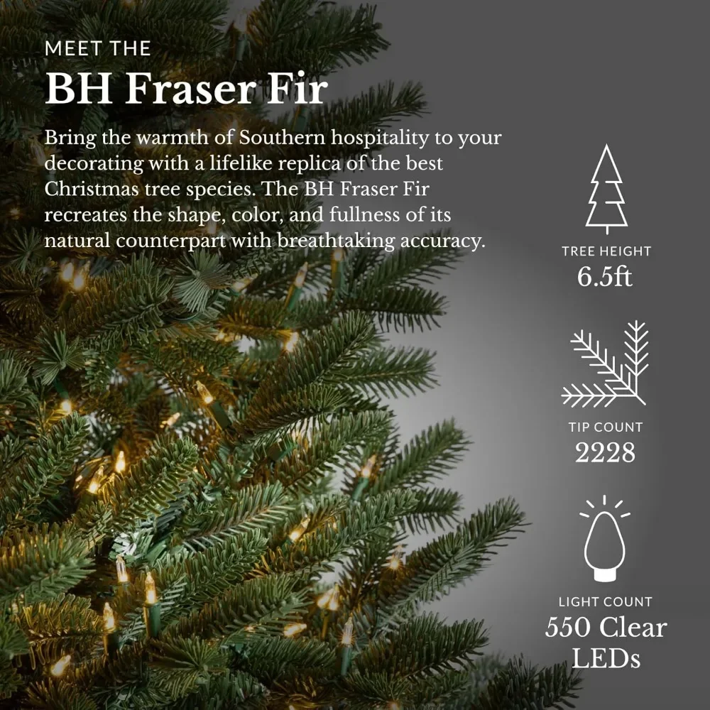 7.5ft Pre-Lit BH Frosted Fraser Fir Artificial Christmas Tree with LED Clear Lights