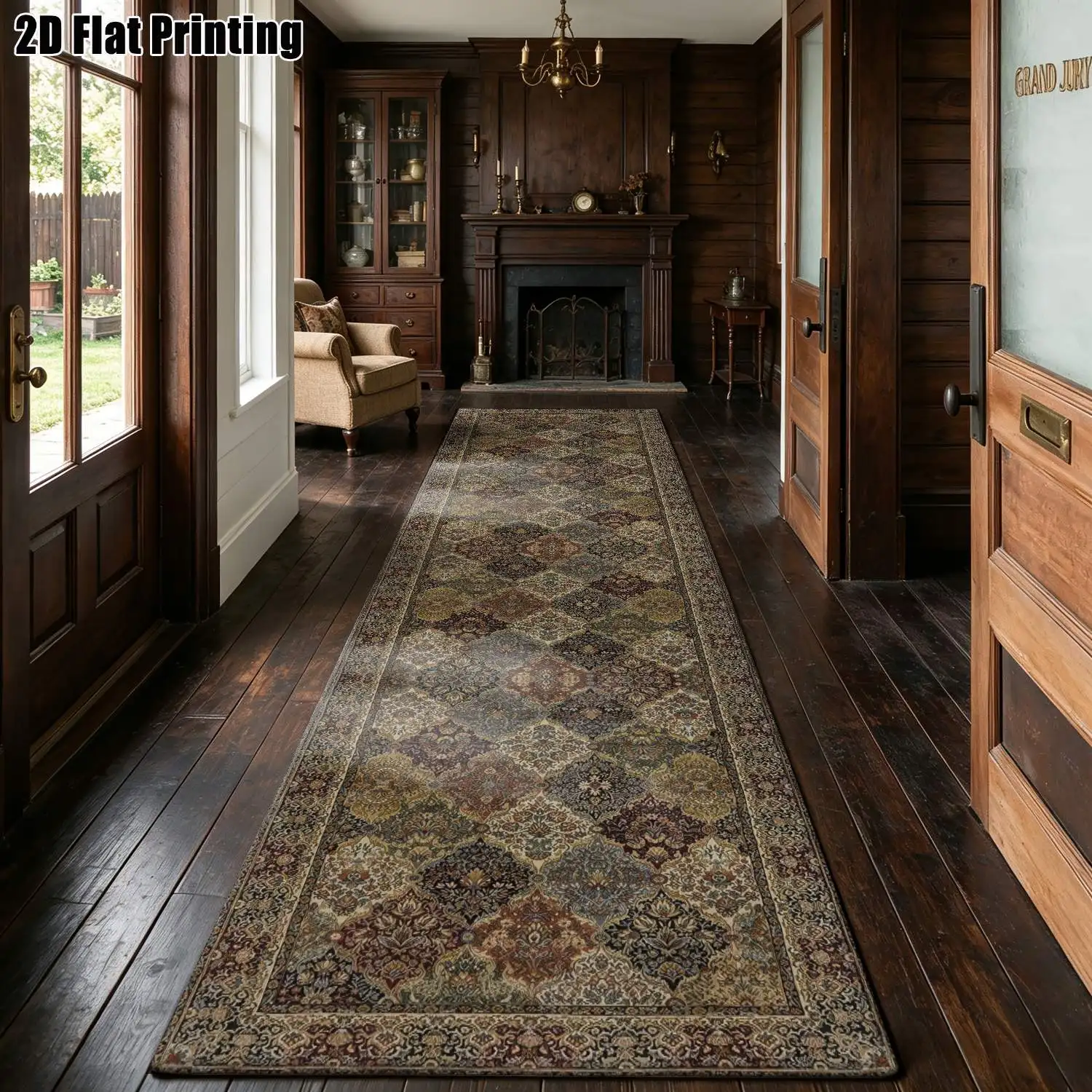 1Pc 2D Printed Long Strip Rug: Retro Geometric, European-Style, Bohemian Designs, Home Decor, Multiple Sizes, Machine Washable, for Entryway, Hallway, Bedroom, Living Room