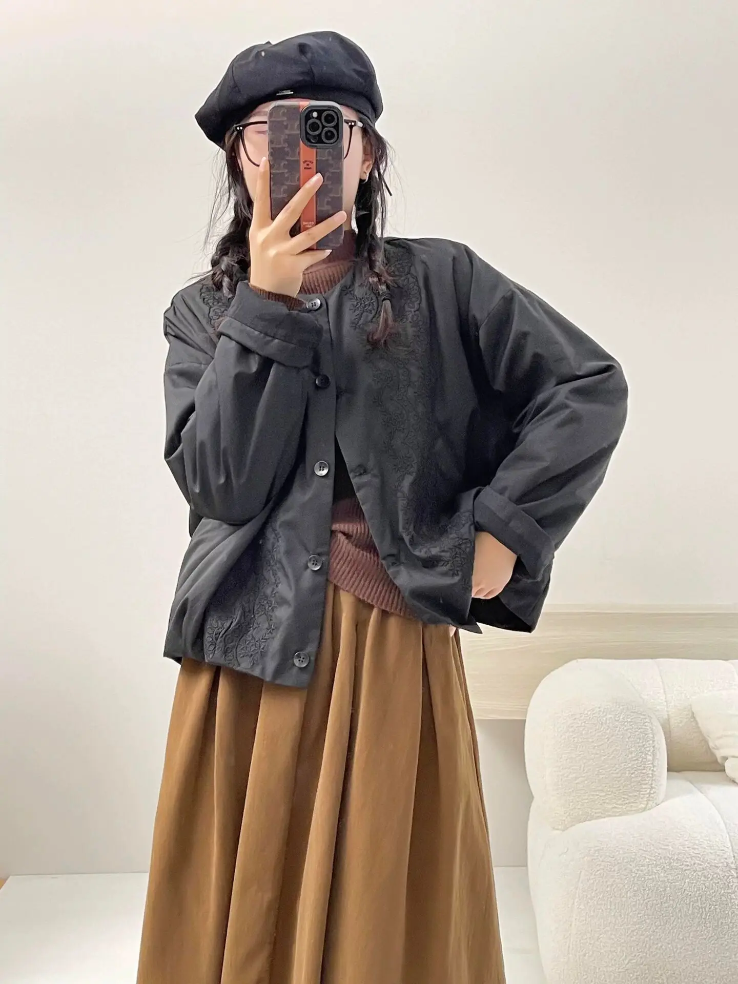 

Хлопковое джет с вышивкой в китайском стиле в стиле ретро, бейсбол, orm, женское зимнее пальто свободного кроя, теплое, удобное хлопковое...