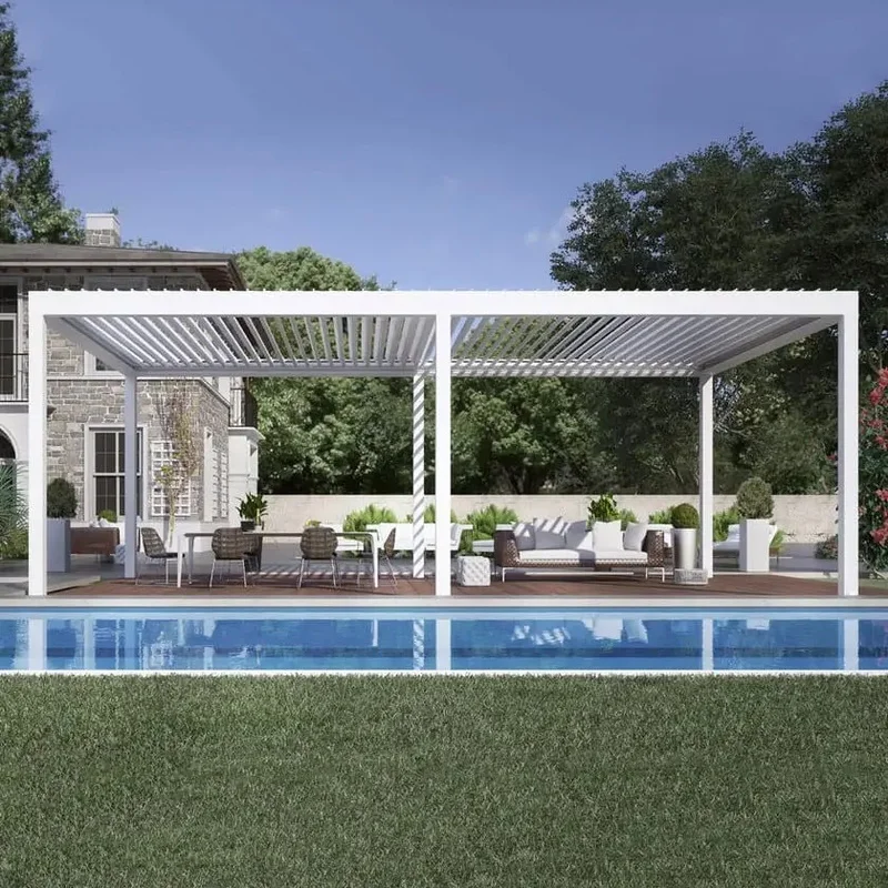 New Design Motorized Screen Roller Blinds  Outdoor Aluminium Louvre Roof Bioclimatic Pergola