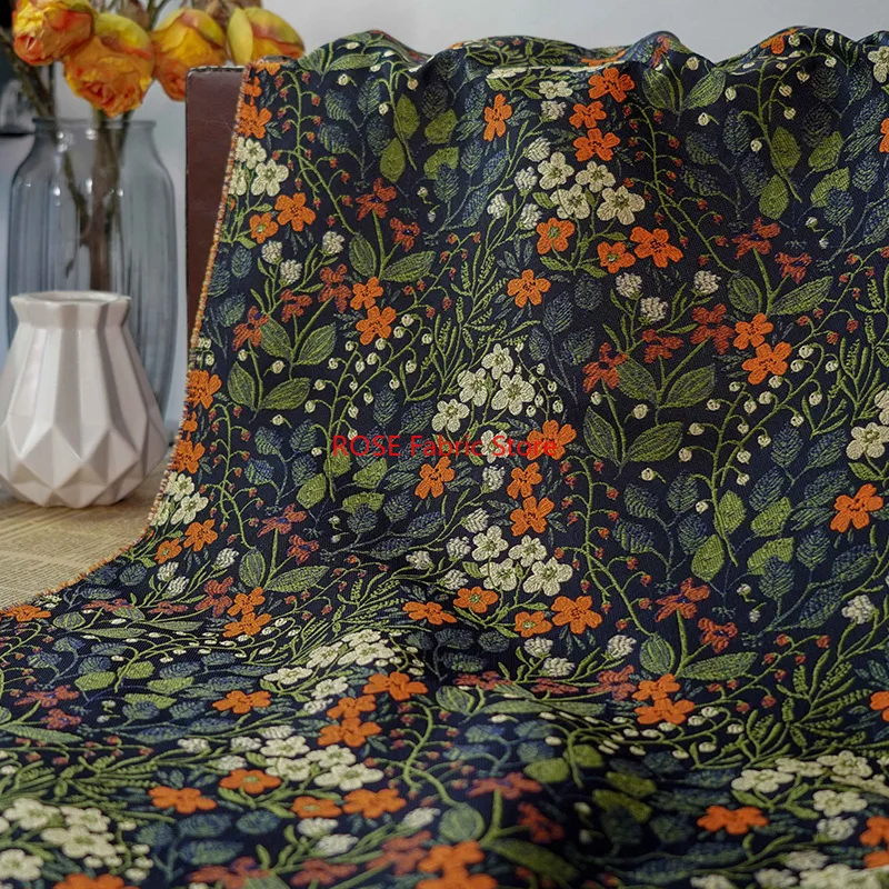 1 Meter Pastoral Style Floral Yarn Dyed Jacquard Fabric Spring Autumn Elegant Retro Dress Bag Diy Sewing Fabric