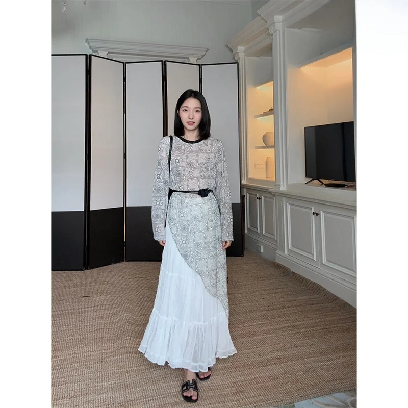 

Вязаная юбка-миди с цветочным узором и асимметричным подолом Ele Long Sve, осенний комплект для женщин старше 35 лет