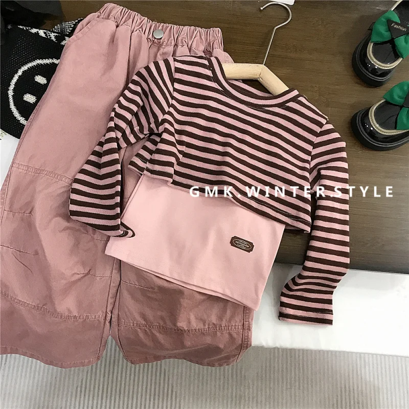 

Girls' Autumn Outfit New Children's Striped Trendy Cool Outfit Baby Girl Autumn Sports Two-Piece Set