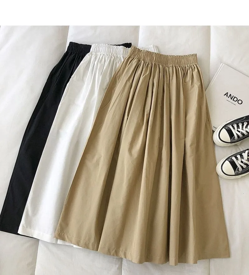 Falda de trabajo de algodón de color puro 2026, falda de media pierna color caqui para mujer, nueva moda de verano 2027, estilo coreano, falda versátil de cintura alta y corte en A