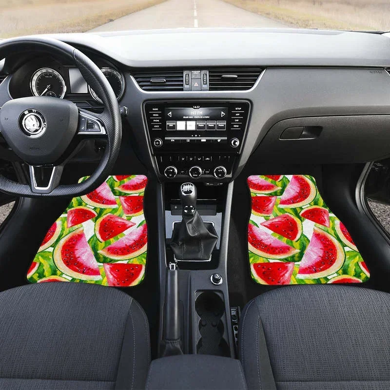 Watercolor Watermelon Pattern Print Front and Back Car Floor Mats Heavy Carpet Front and Rear Full Set 4PCs Pack