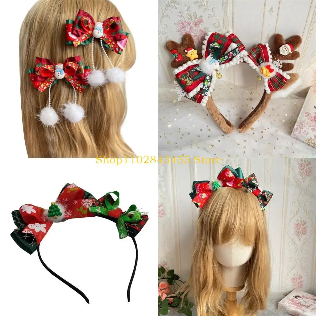 

49MC Уникальная заколка для волос в стиле Лолита с рождественской шляпой/украшениями из оленьих рогов Заколка для волос в стиле