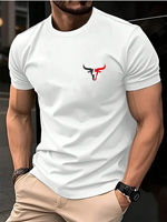 Summer men's 100 cotton casual loose plus size bull pattern printed sports comfortable round neck short sleeved T-shirt top