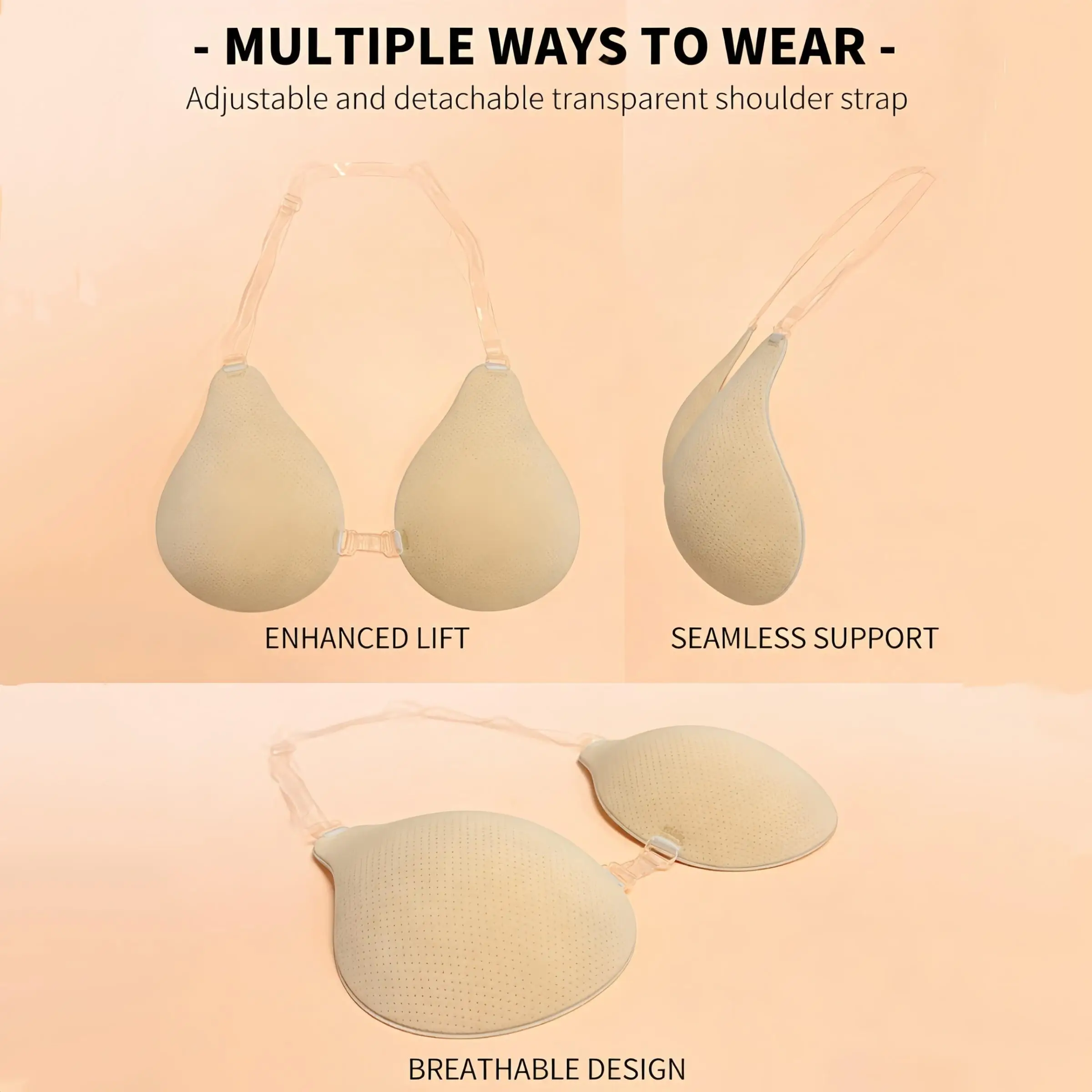 Invisible halter bra, breathable self-adhesive bra, transparent shoulder straps, perfect for parties and beachwear
