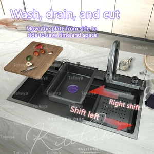 Edelstahl -Kaskadenspüle mit Messerstütze, Relief Waben, großer Einzelschlitz, Farm Waschbecken 10 Hauptverkaufswaschschuh - №9