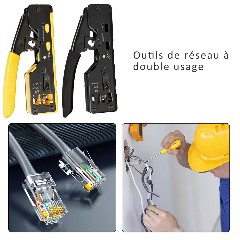 RJ45 Network Crimper - 3-in-1 Crimp/Cut/Strip Lan CAT8/7/6A/6/5E (STP/UTP) & RJ11/12 Tel Modular Cable Hand Network Tools Pliers