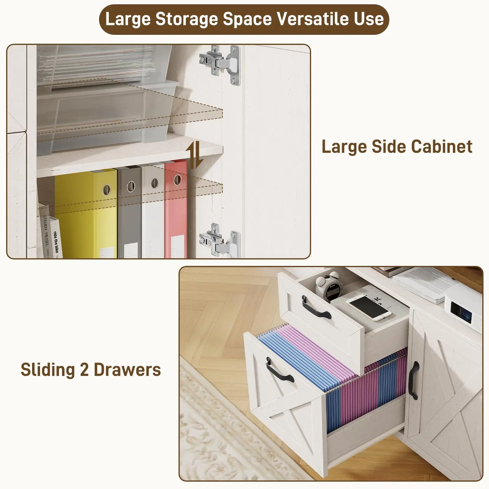 Vabches zijarchiefkast met 2 lades en staandeur Archiefkast voor A4/Letter-formaat houten archiefkast voor thuiskantoor