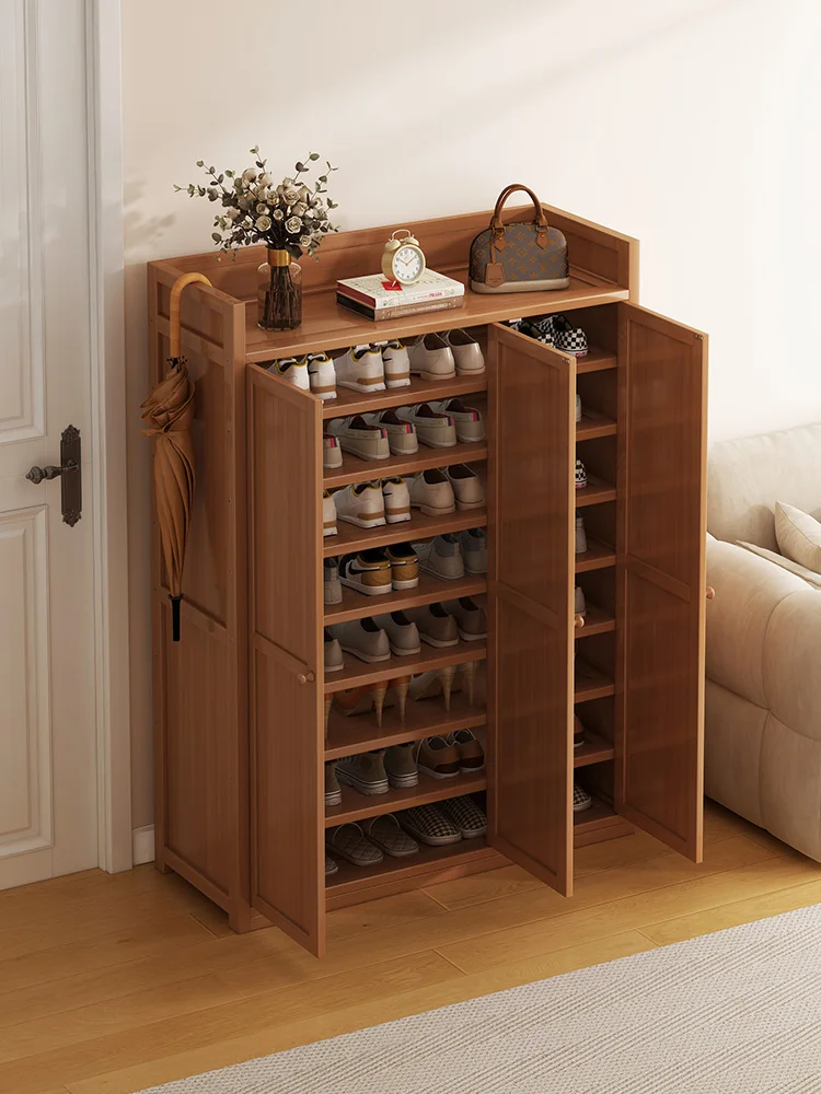 Solid wood household door shoe rack home storage cabinet integrated against the wall 2025 new rental house door corridor shoe
