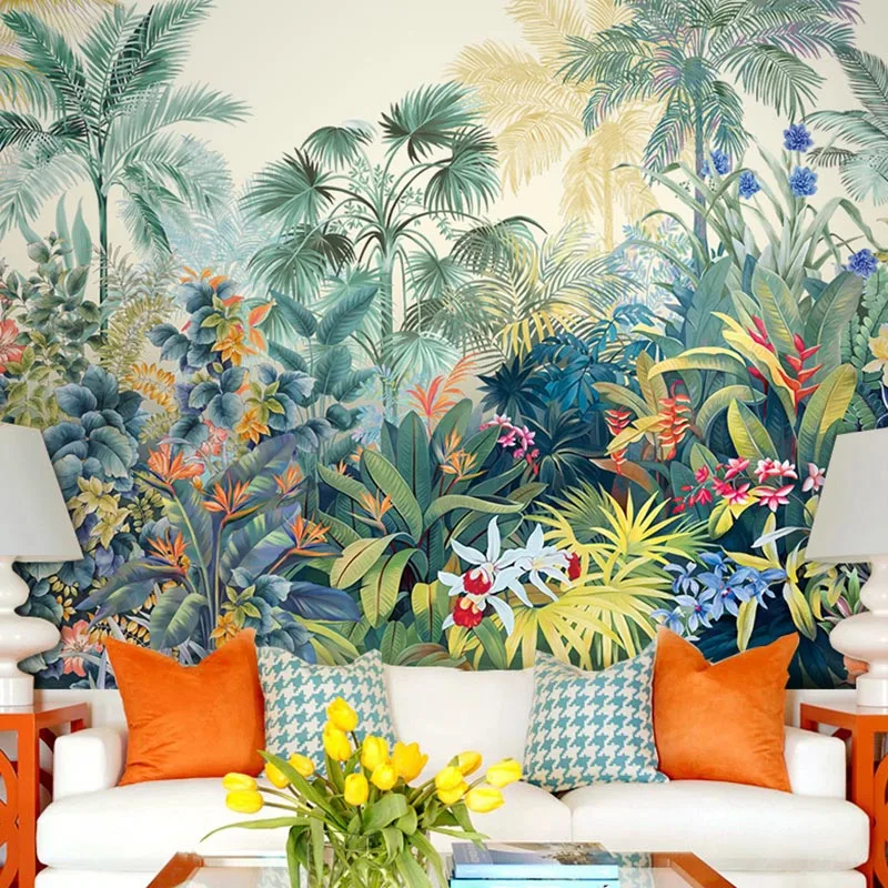 

Custom 3d wallpaper murals modern minimalist flowers and birds tropical rainforest wall paper background papel de parede