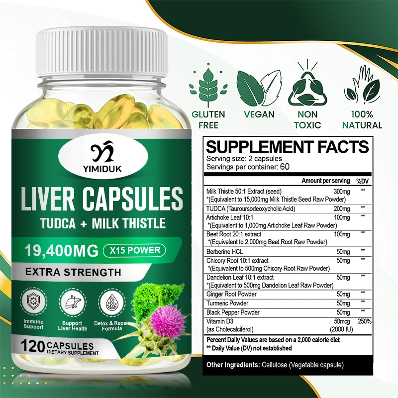 Liver Capsules Tudca + Milk Thistle Liver Detox and Cleanse for Health Promotes Liver Toxinremoval Antioxidant & Detoxifier