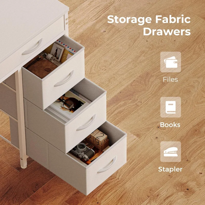 Gaming Desk with 6 Drawers, Computer Desk with LED Lights Power Outlets and Type-C, 47 Inch Office Desk with Storage, Monitor St