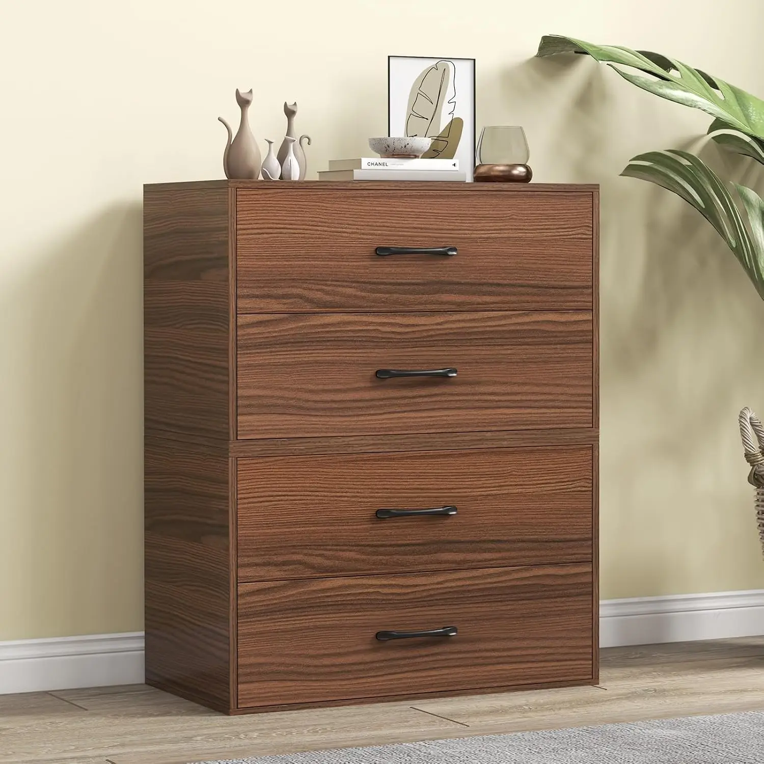 Walnut 2 Drawer Lateral File Cabinet, Stackable Under Desk Storage, Wooden Printer Stand for Home Office, No Wheels, Customized