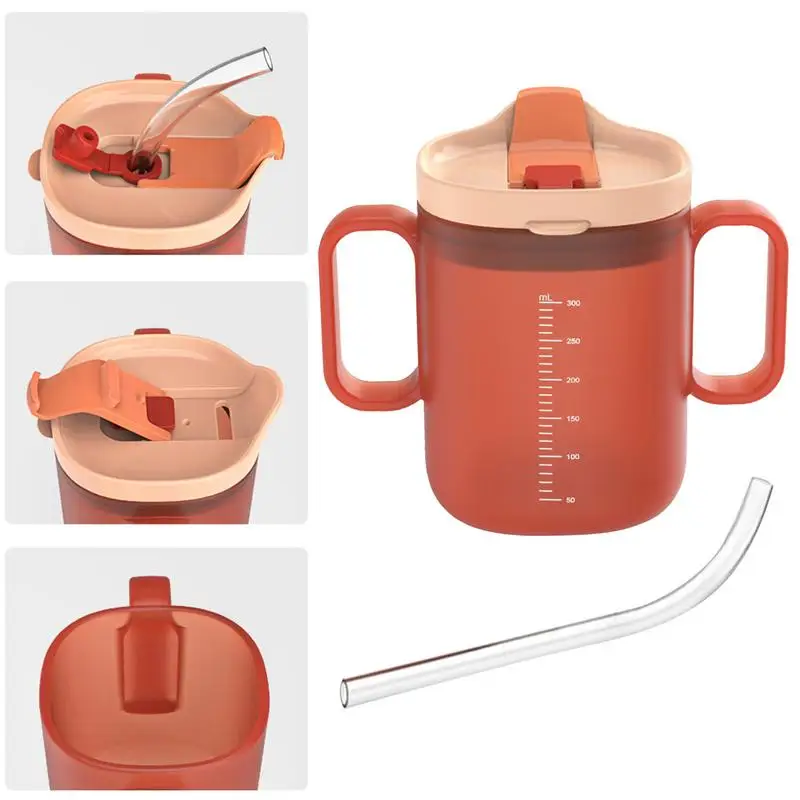 300mLDrinking Cup Elderly Drinking Cup Anti-choking Design Drinking Cup with Handles Feeding Cup With Lid and Straw For Patient