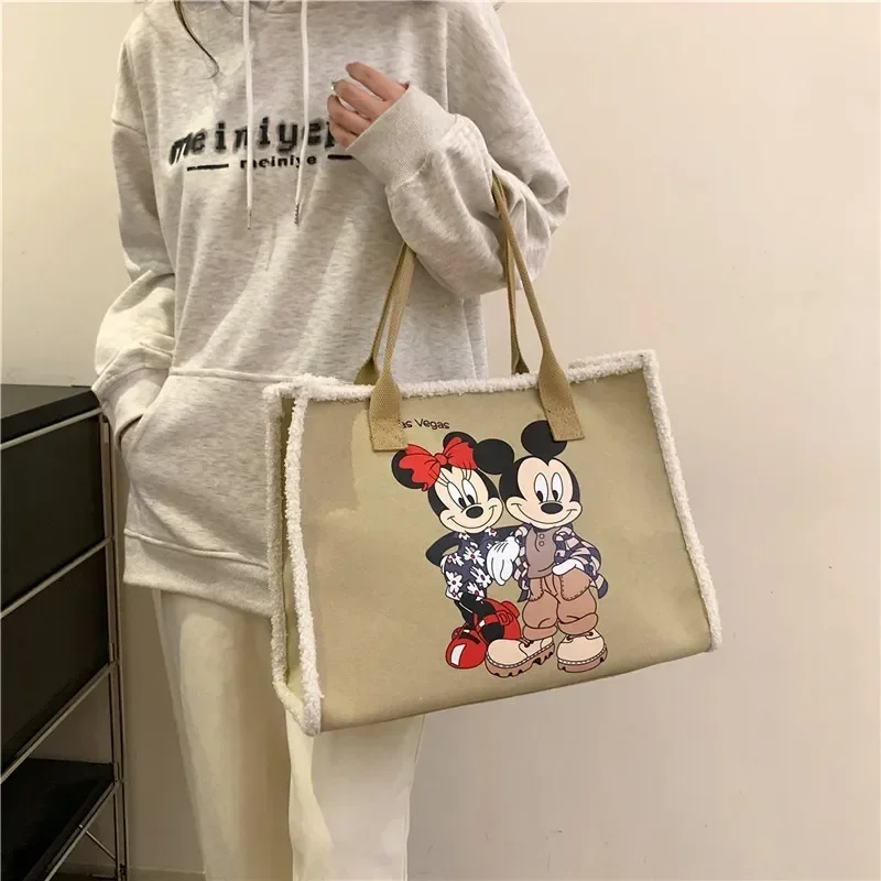 Bolsa de ombro Minnie Mouse Disney-Minnie Mouse para mulheres, grande capacidade, bolsa de transporte, moda, nova, outono, inverno, 39x29x18cm