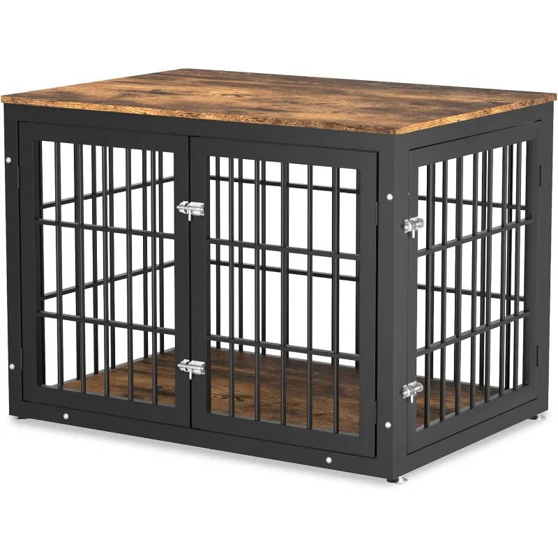 Rustic heavy duty dog crate furniture for large and medium dogs, decorative pet house side table