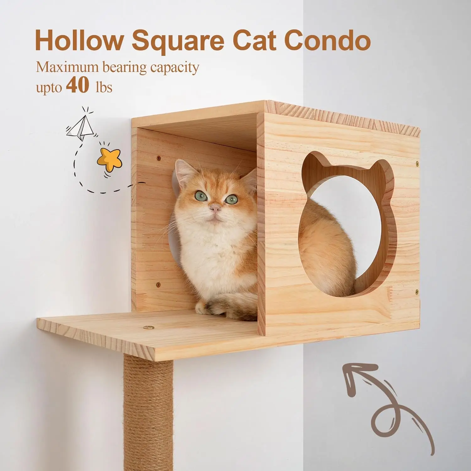 Modern-Style Indoor Wooden Cat Tree, Multifunction Climbing Tower with High Grab Bar, Large Modules, Home Decor, Pet Furniture